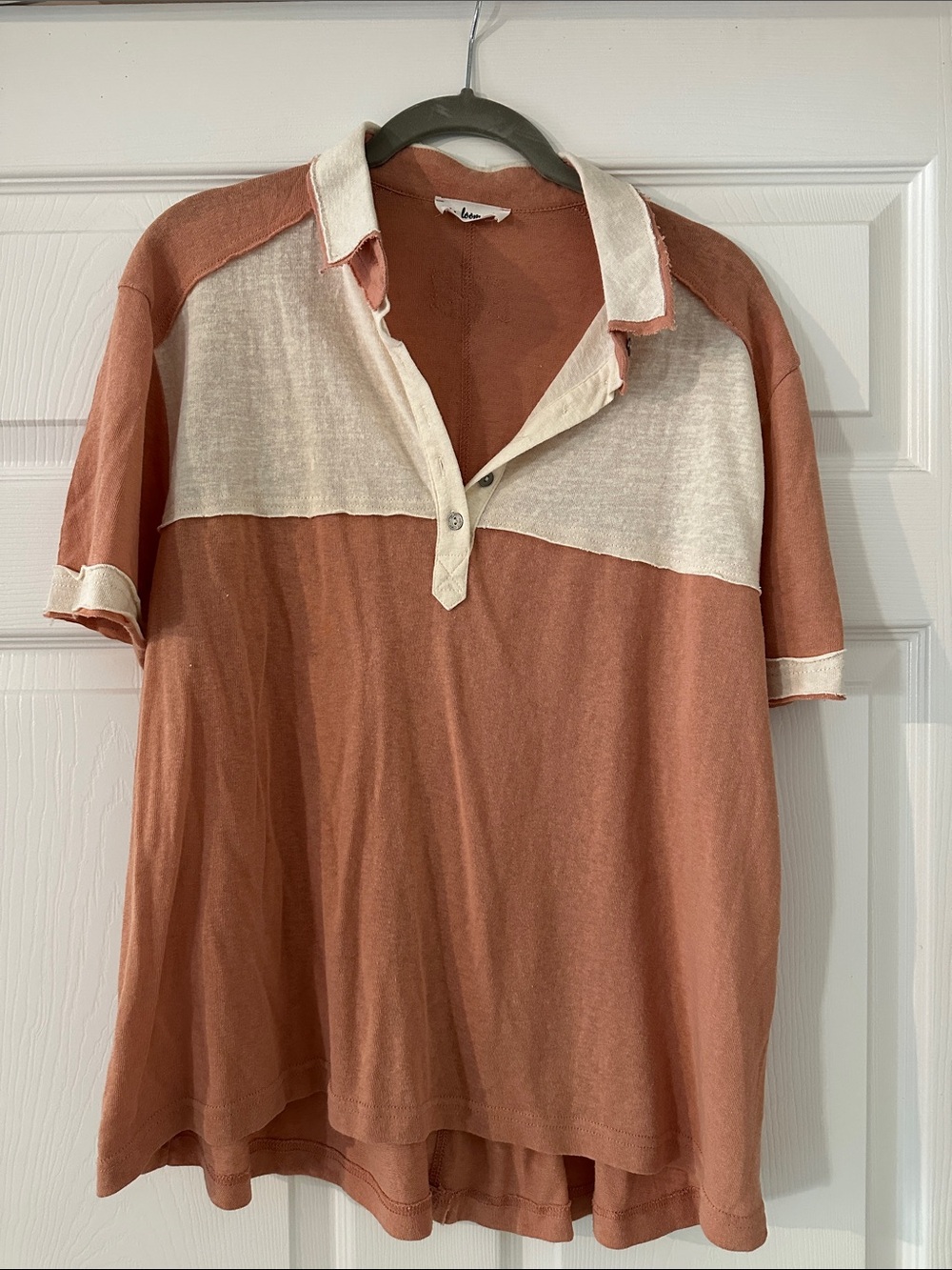 Women's Two-Tone Polo Top in Rust and Cream